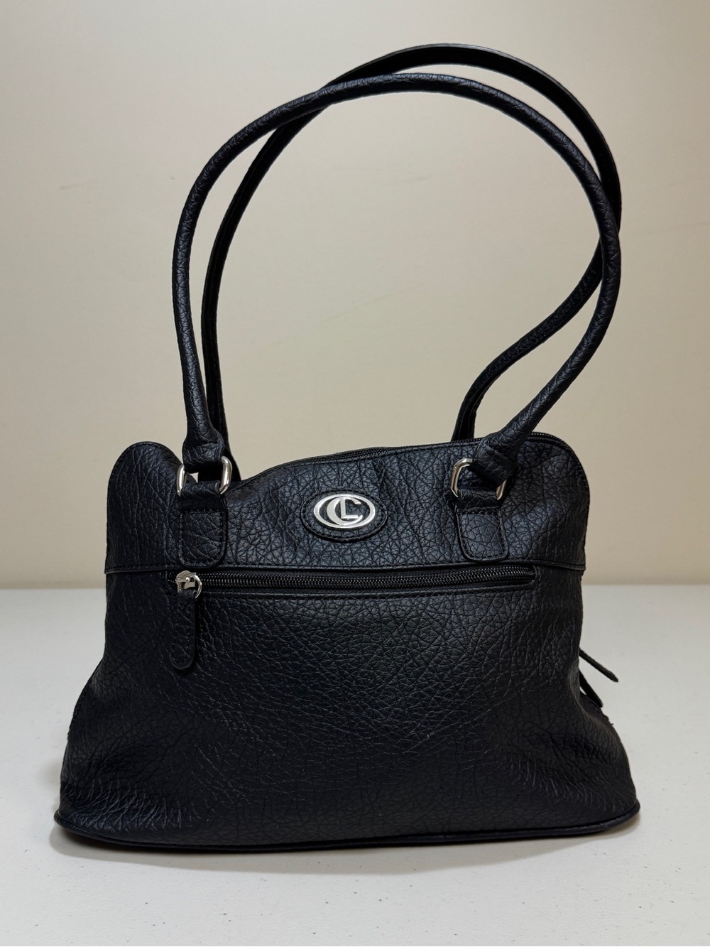 AURIELLE Carryland Pebble Faux Leather Shoulder Bag Black Purse Pocketbook Solid